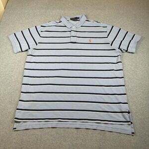 Vintage Polo Ralph Lauren Shirt Mens 2XL Blue Striped Orange Pony Preppy NOTE